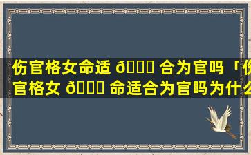 伤官格女命适 🐎 合为官吗「伤官格女 🐈 命适合为官吗为什么」